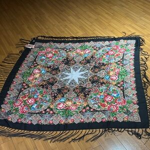 Vibrant Floral Fringe Shawl